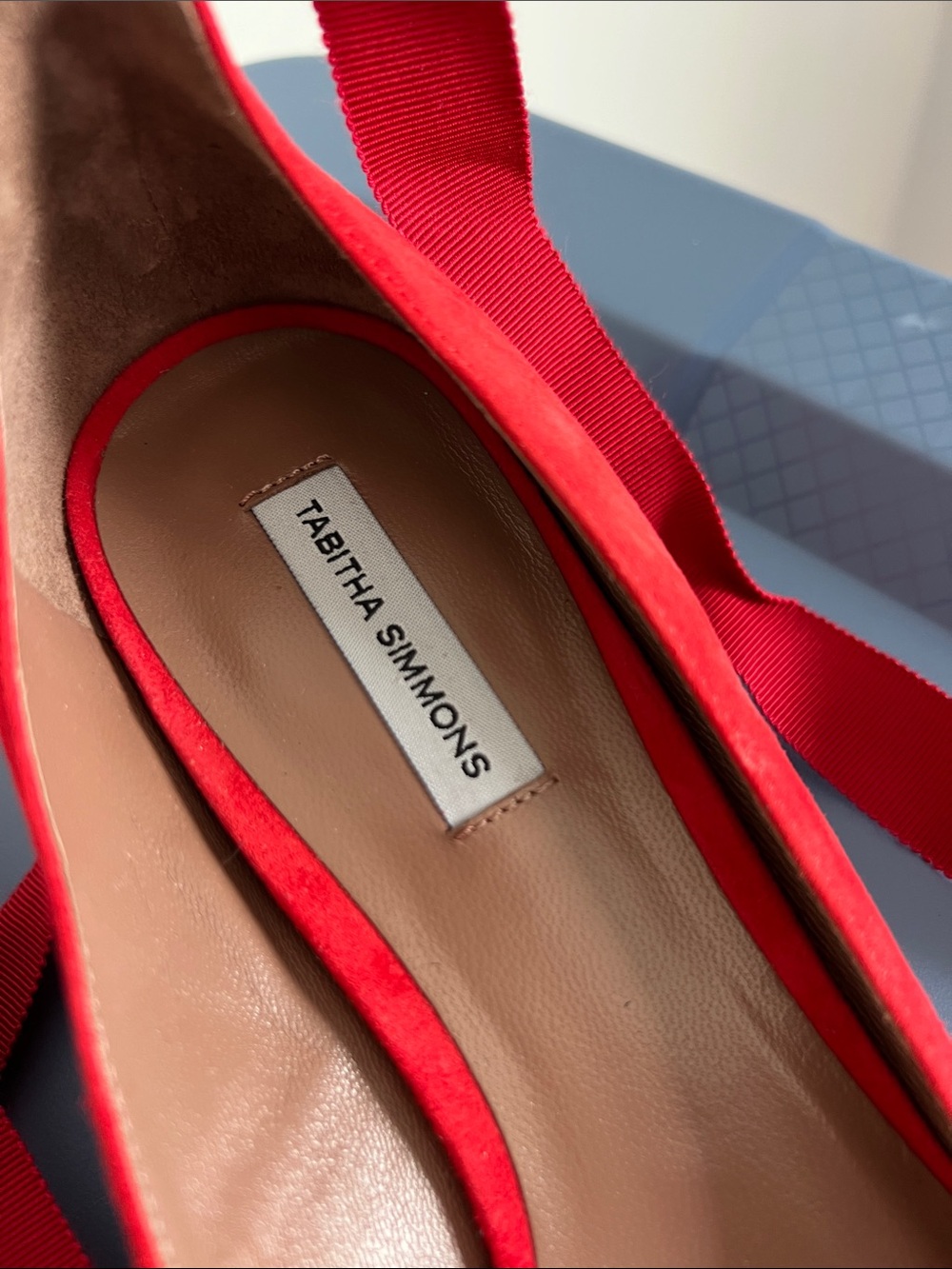 Tabitha Simmons red suede block low heels with ribbon wrap around ankle bows 38 - Picture 3 of 16